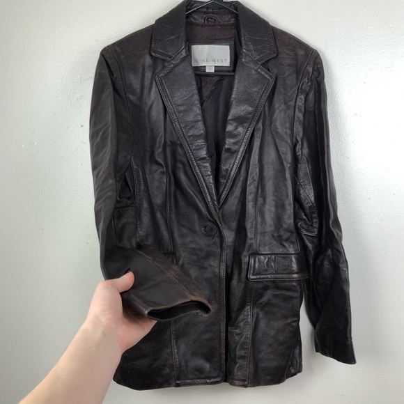 Nine West Brown 100% Leather Coat - Picture 2 of 7